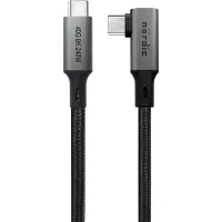 NÖRDIC USB C naar USB C Kabel - Haaks - USB4 PD3.1 240W 8K 60Hz - 40Gbps - 2m - Geschikt voor Laptop, Smartphone & Tablet - Grijs