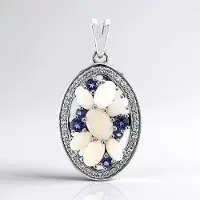 Cavill - Zilveren hanger geplatineerd - Australische witte opaal 2,266 ct - Ovale cabochon hanger met zirkonia - Luxe en elegante sieraden dames