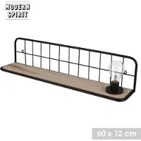 Urban Living Industrieel Metalen Wandrek met Houten Plank - 60 cm Breed - Mat Zwart