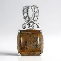 Cavill - Zilveren hanger - 925 Zilver met dinosaurus kwarts 10,76 ct en 7 briljante zirkonia - antieke kussencabochon - elegant sieraad dames