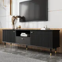 MODFU Tv-meubel – 170x36x54 cm – Met lade & open vak – Softclose – Modern design – Tv-kast met opbergruimte – Sterk MDF – Zwart