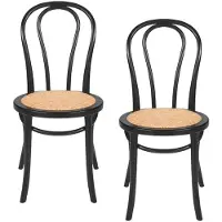 Signature Set van 2 stoelen in beukenhout met zwarte afwerking en rotan zitting troquet