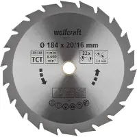 Wolfcraft - Cirkelzaagblad 184x16mm - 22 Tanden - Zaagblad voor Cirkelzaag - Serie groen - 6373000