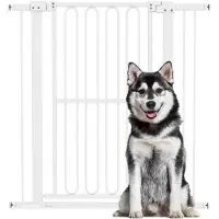 PawHut Treppenschutzgitter Türschutzgitter Absperrgitter ohne Bohren 76-104 cm Schutzgitter aus Stahl für Hunde, Haustiere Treppen, Tür, Weiß
