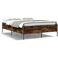vidaXL Bedframe bewerkt hout metaal gerookt eikenkleurig 140x200 cm