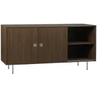 Sweeek Vintage dressoir 2 schuifdeuren houtdecor en roestvrij staal 150cm Walnoot