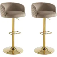 Vente-unique Set van 2 barkrukken in fluweel en goudkleurig metaal - Regelbare hoogte - Beige - PERLANITA van Pascal Morabito
