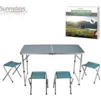 Sunnydays camping tafel/krukjes - opvouwbaar - blauw - L120 x B60 x H67 cm - Bijzettafels