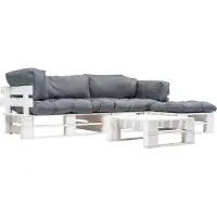 vidaXL 4-delige Loungeset pallet met grijze kussens hout