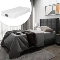 OKWISH Gestoffeerd Bed - 90x200 cm - Eenpersoonsbed Met Lattenbodem En Hoofdbord - Inclusief Matras - Linnen - Grijs