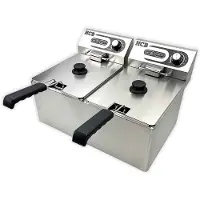 HCB - Professionele grote Horeca frituurpan - Dubbele friteuse - 2 x 9 liter - 2 x 230V - RVS / INOX frietketel - frietpannen - frietpan - 41.5x55.5x34 cm (DxBxH) - 6500W - 2594