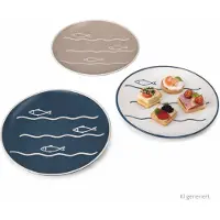 MamboCat Set van 6 taarttoppers met vis, 2x beige, blauw & wit, van keramiek – Q75600710