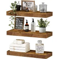 IvoQ Zwevende Wandplanken Set van 3 - 40x17 cm - Hout - Landelijk & Industrieel - Wandrek Bruin