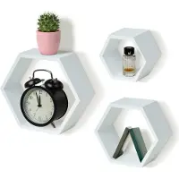 IvoQ Wandplanken Hexagon – Set van 3 – Hout – Wit Grenenhout – Zwevende Muurplanken – Inclusief Bevestiging