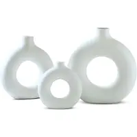 IvoQ Set van 3 Donut Vazen - Wit - Keramiek - Stijlvol & Tijdloos - Voor Woonkamer, Slaapkamer & Kantoor