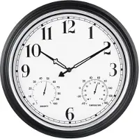 IvoQ Grote Waterdichte Wandklok 40 cm – Retro Buitenklok – Stil – Met Temperatuur & Hygrometer – Voor Binnen & Buiten