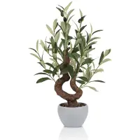 Unyqoos Kunstolijfboom, 32 x 50 x 26 cm – realistische bladeren, gedetailleerde stam, kunstrubber en kleurecht doek, stenen pot voor woonkamer en kantoor
