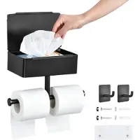 Unyqoos Stijlvolle zwarte toiletrolhouder met extra opbergruimte en montageopties