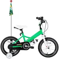 Happiq Kinderfiets – Voor jongens en meisjes – Met mand, bel, extra wielen en poppenzitje, leuk verjaardagscadeau – Groen, 41 cm