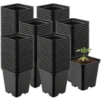Garronda Set van 100 vierkante kunststof kweekpotten met drainagegaten voor tuin (Zwart, 9 x 9 x 9,6 cm (0,5L)) GD-KW-S
