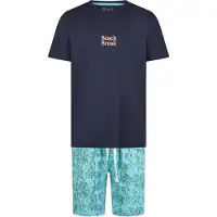 Phil&Co. Pyjama kort ' Classics ' turquoise / donkerblauw