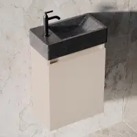 Fontana Recto toiletmeubel warm linnen 40x22cm met natuurstenen fontein links