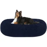 OEM Ronde hondenmand met blauwe vulling, wasbaar dierenbed, orthopedisch hondenhoofd, comfortabele hondenbank, comfortabel kattenkussen, donutvorm, knuffelbaar hondenbed, 80 centimeter in diameter.