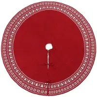 OEM Kerstboom-tapijt, 122 cm, gebreid, rood, met een kerstboom- en sneeuwvlokkenmotief.