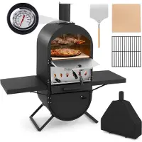 Coast Houtgestookte Pizzaoven voor Buiten - Zwart - 98 x 31 x 98 cm - Inclusief Pizzasteen, Pizzaschep en Beschermhoes