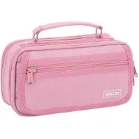 OEM Grote etui voor meisjes/jongens, met 3 compartimenten, geschikt voor kinderen/volwassenen/school/werk, kleur: roze