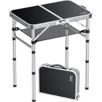 OEM Draagbare aluminium tafel - 3-voudig in hoogte verstelbaar - voor tuin en barbecue - 60 x 40 x 60 cm - zwart en zilver