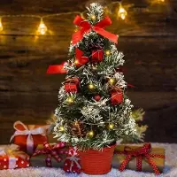 OEM Kleine kerstboom van 40 cm met LED-verlichting en kerstdecoratie in rood