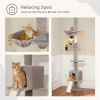 Famanu Kattenboom, verstelbaar in hoogte van 216 cm tot 273 cm, met hangmat en kattenmand, grijs