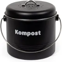 OEM Biologische compostbak, 7 liter, metaal, met actieve koolfilter, retro-stijl, mat zwart
