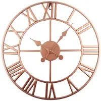 OEM Industriële wandklok - Grote metalen wandklok met Romeinse cijfers, stijlvolle wandklok voor decoratie, geschikt voor woonkamer, slaapkamer, café (koper)
