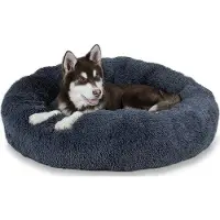 Markenlos Hondenbed, wollig - Rond, wasbaar, met afneembare hoes, antislip, donkergrijs, XL: 100 cm
