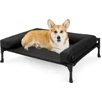 OEM Hondenbed voor kleine honden, koel hondenbed met afneembaar luchtkussen, wasbaar hondenbed, zwart, 74 x 46 x 18 cm