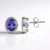 Cavill - 9 karaats witgouden oorbellen met AAA ovale tanzaniet 2,34 ct en diamanten 0,045 ct - luxe paarse edelstenen sieraden