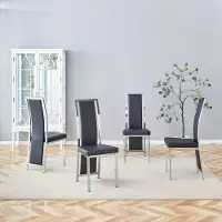 HAUSS SPOLE Eetkamerstoel – Set Van 4 – Hoge Rugleuning Met 6 Cm Vulling – Stabiel Met Antislip Glijders – Voor Eetkamer En Kantoor – Metaal En PU Zwart Zilver