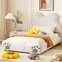 HAUSS SPOLE Gestoffeerd Bed 140x200cm - Kinderbed Berenvorm met Huidvriendelijk Velours - Ruime Slaap- en Speelruimte, Stimuleert Fantasie - Zonder matras - Wit