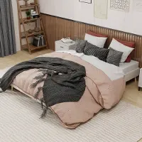 HAUSS SPOLE Gestoffeerd Bed 160x200 cm - Tweepersoonsbed Met Laag Profiel - Spaanplaat & Rubberhout Constructie - Stof - Beige - Zonder matras
