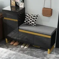 HAUSS SPOLE Schoenenkast - Schoenenbank Met Zithoek En Lade - Open Vak Voor Snel Toegang - MDF Hoogglans - 120x35x85 cm - Zwart - 80kg Draagkracht