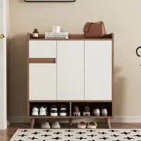 HAUSS SPOLE Schoenenkast - Schoenenkast Met 3 Deuren En 1 Schublade - Verstelbare Planken Voor Gang Of Hal - 90x35x99 cm - Spaanplaat - Onbehandeld