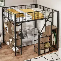 HAUSS SPOLE Halfhoogslaper 140x200 cm - Met Opbergtreden En Grote Onderopbergruimte - Ideaal Als Thuiswerkplek Of Zithoek - Metaal & Hout - Zwart - Zonder matras