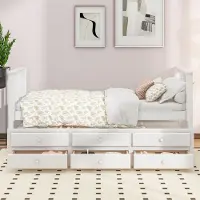 HAUSS SPOLE Bedbank 90x200cm - Met Uitschuifbed 90x190cm En 3 Lades - Met Opbergruimte - Met Lattenbodem - Zonder Matras - Hout - Wit