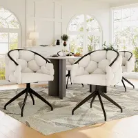 HAUSS SPOLE Eetkamerstoel 45 X 44 X 77,5 Cm - 360 Graden Draaibaar Met Rugleuning - Set Van 4 Voor Eetkamer - Fluweel Metaal Beige