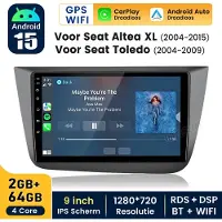 Hexinex Quad-Core autoradio Geschikt voor Seat Altea XL 2004-2015 - Draadloos CarPlay, Android Auto,GPS Navi, Android 15, multimediaspeler, 2GB+64GB