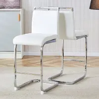 HAUSS SPOLE Barkruk – Luxe Set Van 2 – Comfortabele Zitting Met Voetsteun – Voor Keuken, Bar En Eethoek – Metaal En Kunstleer – Wit Zilver