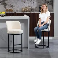 HAUSS SPOLE Barkruk 46,5x49,5x88,5 Cm - Ergonomische Rugleuning Met Voetsteun - Set Van 2 Voor Keukenbar - Linnen Beige