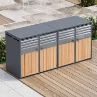 HAUSS SPOLE Containerombouw – Afsluitbaar Met Hydraulisch Klapdeksel – 4 Vakken – Staal – Grijs Met Houtlook – Buitenopslag